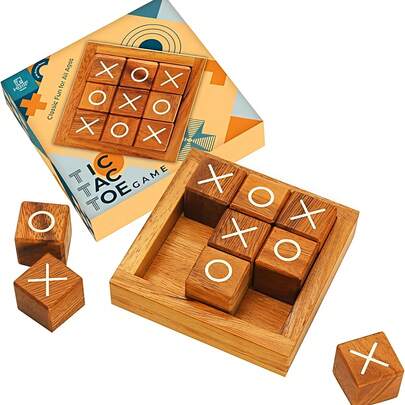 1 Pack Tic Tac Toe Wooden Board Games, Featuring X And O Blocks, Parent-Child Interactive Game, Educational Toy For Kids, Family Gathering And Leisure Tabletop Game, Birthday Gift, Halloween Gift, Christmas Gift