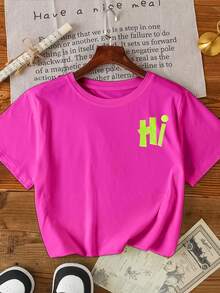 Women's Crew Neck Letter Print Casual Versatile Daily Short Sleeve T-Shirt Summer - Hot Pink - View 2