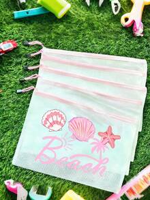 時尚防水PVC沙灘包，印有「Beach」與彩色字母，A4尺寸，透明化妝包，尼龍拉鍊，春夏防曬收納，適合游泳、沙灘、潛水與夏季度假，學生開學季，送給朋友、家人、閨蜜、同學的禮物。生日、節日、派對、婚禮（伴娘）、教師節的完美禮物與紀念品。郵輪必備，畢業、暑假、開學季禮物 - 彩色 - 查看 5
