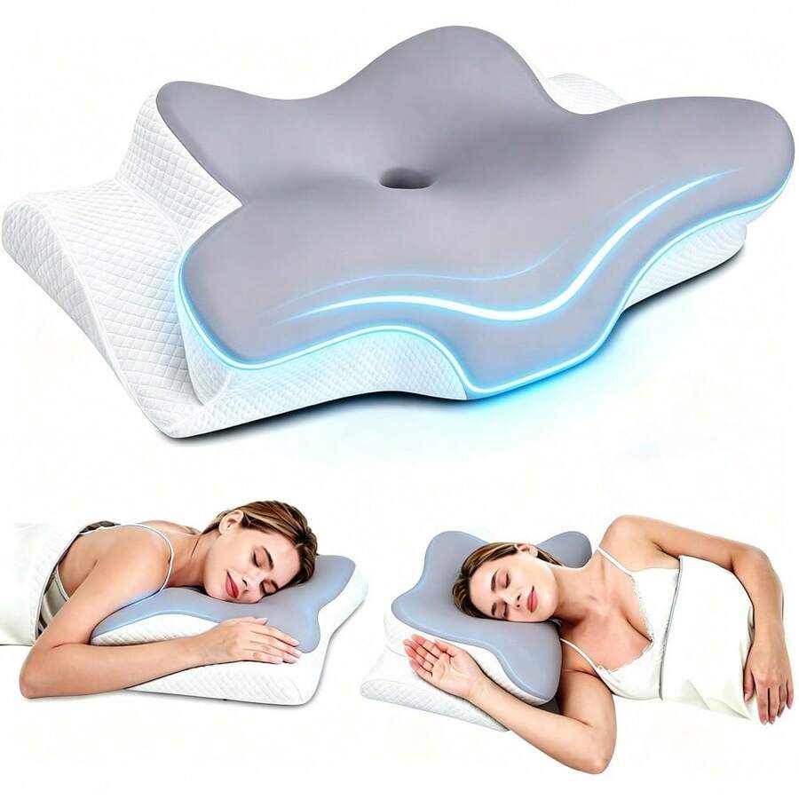Memory Foam Butterfly Shaped Neck Pillow, Relaxing Cervical Spine, Slow Rebound Neck Pillow, Ergonomic Cervical Pillow, Side Sleeper Neck Support Pillow, Comfortable Sleep Neck And Shoulder Support Pillow - 1PC - View 1