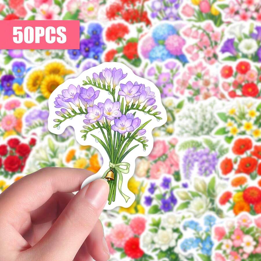 50 Peças Adesivos de Buquê de Flores em Aquarela, Decalques Florais Coquette para Bullet Journal, Planejador, Scrapbook, Diário, Álbum & Suprimentos Escolares de Papelaria Estética - A - Visão 1