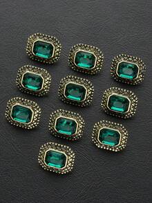 10pcs/Pc Vintage Square Faux Gemstone Metal Buttons, Suitable For Clothing Sewing, Sweater, Cardigan, Jacket Decoration, DIY Gift Box, Handmade Crafts - Multicolor - View 2