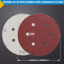 30pcs 150MM 6 Inch 6 Hole Hook And Loop Sanding Discs Random Orbit Sander Sandpaper 60/80/100/120/150/180/240/320/400/600 Grit - 紅色 - 查看 1