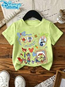 A Casual Yet Fashionable Disney Summer Short-Sleeved T-Shirt, Suitable For Girls To Wear. Its Design Incorporates Patterns And Prints Of Judy, Nick, Chief Bullwinkle, Sloth Lightning, Finnick, Lion Mayor, And Mr. Big From "Zootopia". This Style Is Not Only Suitable For Parties But Also For Daily Wear. - 抹茶綠 - 查看 2