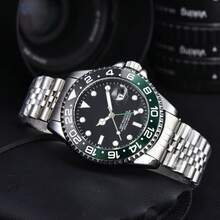High-End 2025  GMT Men's Quartz Watch With Ceramic Bezel,  Men's Fashion Watch, Steel Strap, Luminous, Diver's Waterproof Watch - 7 - 查看 2
