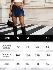 Women Denim Skirts - Dark Blue Washed Blue - View 8