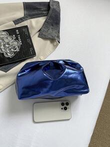 時尚純色女款晚餐手提包，PU皮革雲朵包，百褶磁扣迷你包，適用於購物與派對 - 藍色 - 查看 4