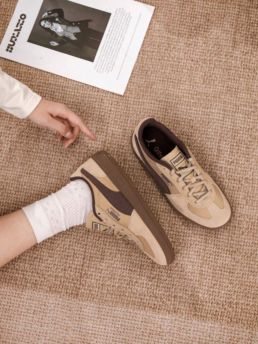 Puma Palermo Pop 时尚运动鞋，舒适休闲鞋，适合日常、户外、旅行、健身、运动，款式编号：403257-04 - 烤杏仁色-棕色 - 查看 1
