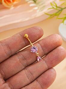 1 pieza Anillo de ombligo de acero inoxidable con incrustación de gota de agua linda, adecuado para perforación del ombligo de mujeres, joyería para festivales - pequeñas gotas de agua - Ver 3