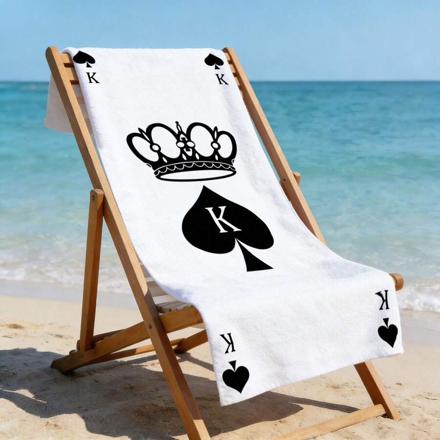 1pc Ultra Soft King Crown Pattern Beach Towel, Suitable For Beach, Pool Party, Vacation - Beach & Pool Accessories - Style1 - View 1