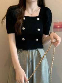 Women Knit Tops - Black - View 7