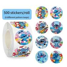Miniso 500 piezas Rollo de pegatinas con patrón de Stitch de Disney, impresión de alta definición, adhesivo fuerte, fácil de despegar, etiquetas decorativas para scrapbook, planificador, embalaje, recompensas escolares y manualidades DIY - Azul - Ver 1