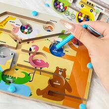 Wooden Magnetic Maze Toy, Color Sorting And Counting Beads Maze Game, Children's Magnetic Puzzle Board, Interactive Fine Motor Skills Activity Toy, Preschool Color Matching Game, Busy Board Learning Toy, Gift For Boys And Girls - Multicolor - View 4