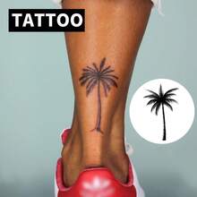 Tropical Coconut Tree Temporary Tattoo Sticker - Waterproof Long-Lasting 1-2 Weeks, Realistic Vacation Party Body Art Sticker - 萬聖節 - 查看 7