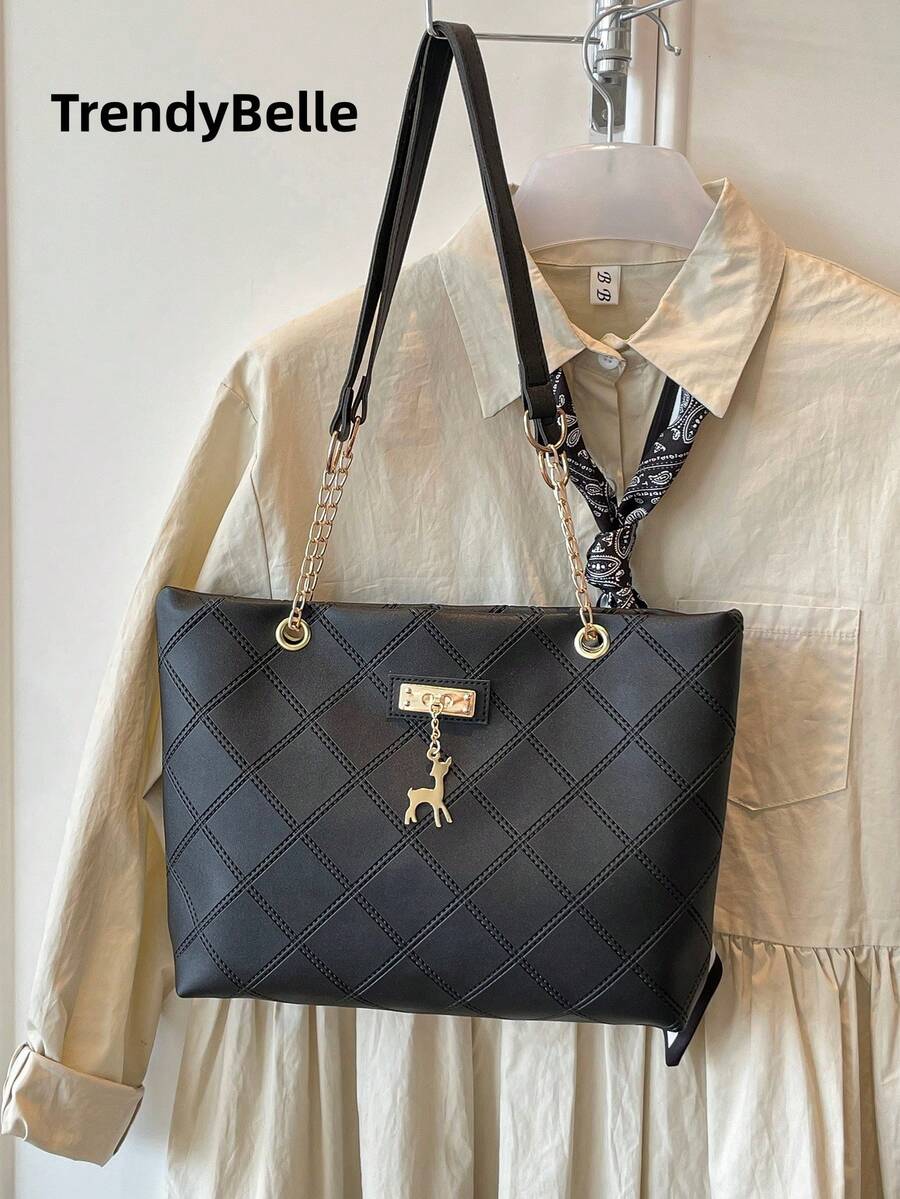 1pc Polyester Deer Pattern Large Capacity Zipper Fashion Women's Shoulder Tote Bag, Suitable For Daily Use
