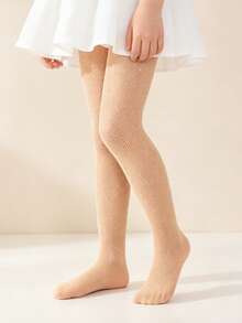 1pc Children/Teens Heavy Rhinestone Fishnet Hollow Out Dance Tights, Party & Competition - Khaki - View 6