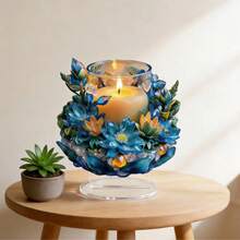 1pc Blue Lotus Candle 2D Flat Acrylic Decorative Ornament, Light Luxury Style Living Room Entryway Tabletop Creative Decor - A - View 1