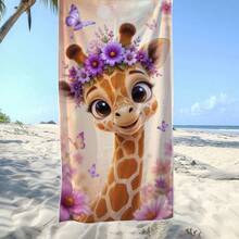 1pc/24pcs Cute Big Eye Giraffe Beach Towel, Microfiber Oversized Beach Blanket, Super Absorbent Bath Towel, Suitable For Travel, Swimming Pool, Diving, Surfing, Yoga, Camping, Multiple Sizes, Beach Accessories, Applicable For Beach, Swimming Pool, Travel, Camping, Yoga - Giraffe - View 4