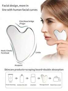 1/2 Pcs Facial Skincare Massage Set: Lymphatic Shaping Cleansing Brush, Stainless Steel Heart-Shaped Gua Sha Tool, Dry Cleansing Brush, Suitable For Face, Chin And Jawline Lymphatic Drainage Massage, Stainless Steel Facial Gua Sha Tool - Multicolor - View 5
