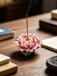 蓮花牡丹香座，禪意手工陶瓷裝飾品，居家辦公室茶桌裝飾，創意香氛禮物 - 均碼 - 查看 2