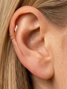 1pc Women's Tassel 925 Sterling Silver Earrings, Classic Ear Cartilage Studs, Suitable For Helix, Ear Rim, Ear Cartilage, Flat Back Design, Exquisite Jewelry For Daily Wear And Parties - Gold - View 4