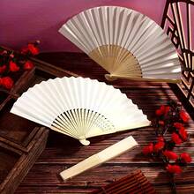 5pcs Assorted Color Folding Hand Fan, Bamboo Paper Hand Fan, Japanese Style Fan, Gift For Women, Wedding, Party, Home Decor - Multicolor - View 12