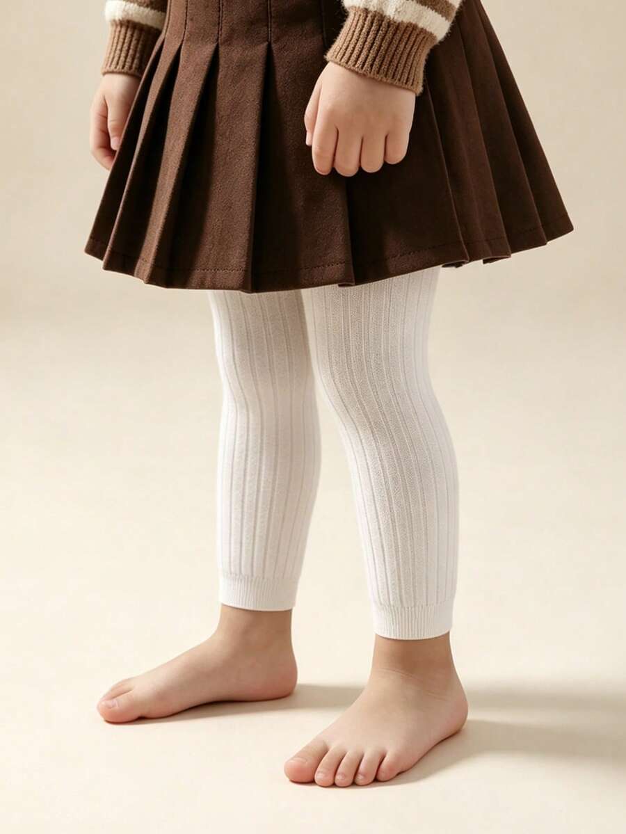 1 件装纯棉幼儿/儿童紧身竖条纹踝部打底裤 - 白色 - 查看 1