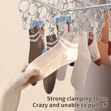 Stainless Steel Sock Drying Rack, Hanging Herb Drying Rack, Foldable, With 40/20/10 Clips, Suitable For Socks, Bras, Underwear And Laundry Accessories, Home Decor. - Silver - View 4