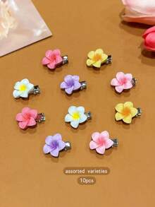 10PCS Random Color Plumeria Mini Ins Hair Clips For Updos, Braids, Dyed Hair, Ponytails, Suitable For Daily Wear,Claw Clips - Multicolor - View 7