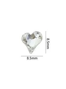 10Pcs 3D Heart Shaped Crystal Rhinestone Nail Art Charms, Shiny Flat Back Heart Nail Gems For DIY Manicure & Salon Decor - White - View 7
