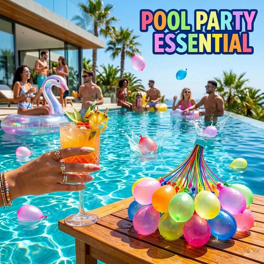 Summer Water Play Balloon Set, Self Sealing Water Bomb Balloons In Tropical Colors, Thickened Latex Design For Outdoor Gathering And Pool Fun - 彩色 - 查看 1