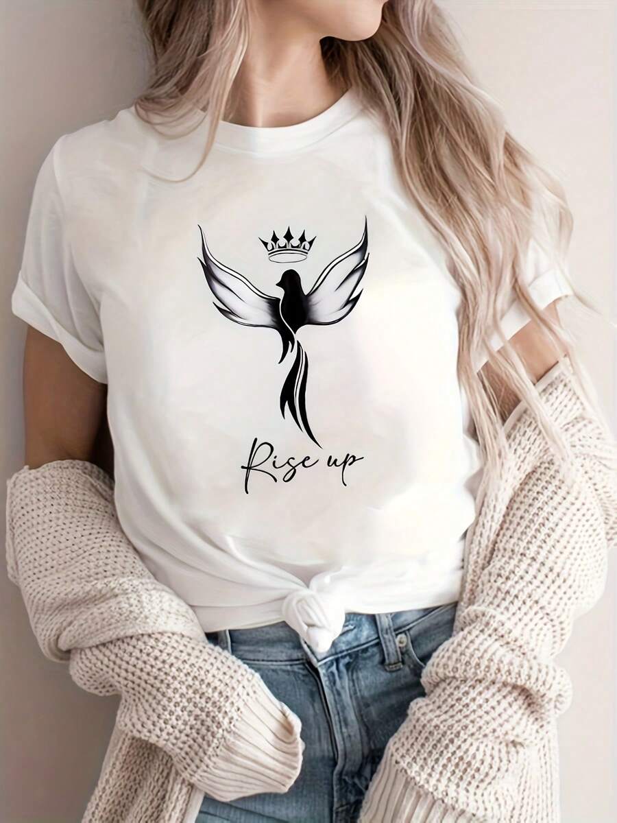 Camiseta casual con diseño de dibujos animados WHWS - Blanco - Ver 1