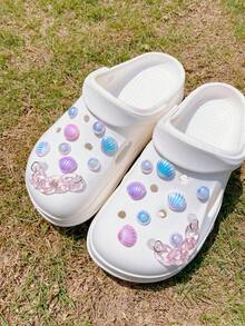 18 piezas de cadena rosa, concha de colores, perla de colores de resina ABS, dijes para zapatos DIY desmontables - Estilo de calzado personalizado - Multicolor - Ver 6