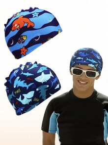 1 pieza/2 piezas Gorro de natación unisex de poliéster, adecuado para niños, niñas, con pelo largo o corto, gorro de natación de verano - Multicolor - Ver 13