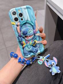 Disney Has Authorized, Phone Case - Chain Set, The Stitch Lilo & Stitch 3D Phone Case Plus A Silicone 3D Stitch Bracelet With Metallic Ring Removable Bracelet, Stitch And Angel Pattern, Compatible With Iphone17/16/15/14/13/12/11/XS/XR/X Plus Pro Max, A Stylish Cartoon Phone Case, The Perfect Gift Choice, Phone Protection, Durable Phone Cover, Great Gift For Friends And Family. - trắng - Xem 3
