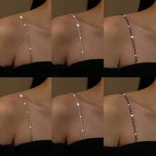 1~6 piezas Cadena de hombro ajustable con diamante de imitación, tirantes de sujetador sexy y simples, joyería colgante universal para el pecho y el cuello como accesorio para vestidos - Multicolor - Ver 10