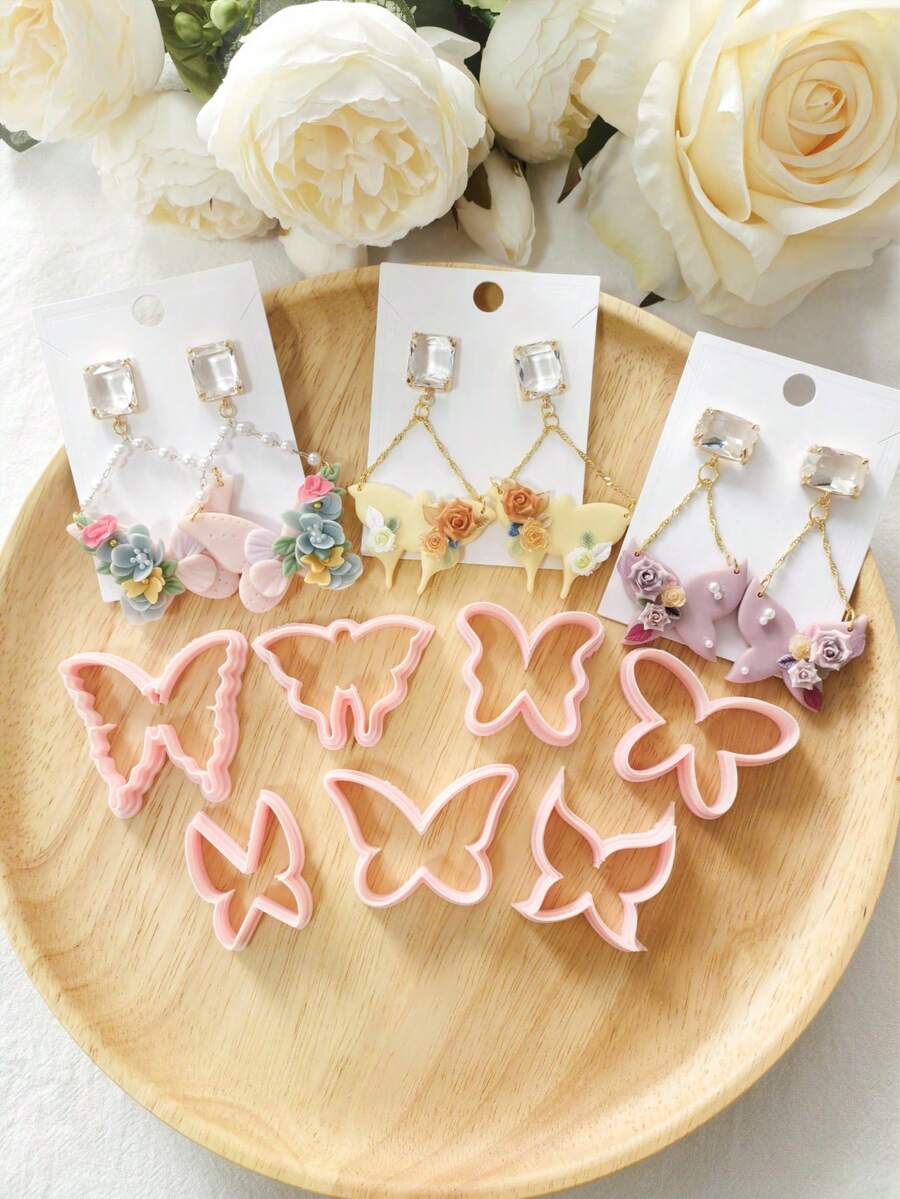 Bohemian Floral Butterfly Polymer Clay Earring Mold Set, DIY Handmade Jewelry Making Tool, Elegant Flower Pendant Cutter, Ceramic Clay Embossing Mold, Romantic Fairy Style Earring Cutter, High Precision Polymer Clay Or Modeling Clay Mold - Butterfly - View 1