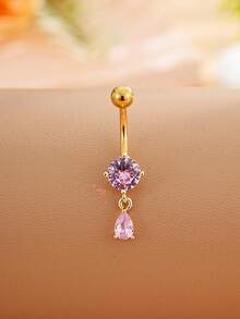 1 pieza Anillo de ombligo de acero inoxidable con incrustación de gota de agua linda, adecuado para perforación del ombligo de mujeres, joyería para festivales - pequeñas gotas de agua - Ver 4