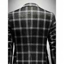 Men's Fashion Plaid Slim Fit Blazer, Button Closure, Long Sleeve, Regular Length, Casual Style Menswear Suits Formal Wetsuit Business Casual Outfits Checked Navy Blue - 棕色 - 查看 7