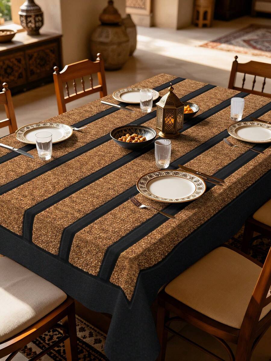 1/2pcs Tablecloth, Striped Texture Tablecloth Polyester Material Suitable For Round Square Dining Tables Kitchen Restaurant Coffee Table Desktop Decoration Picnic Camping Country Farmhouse Style Multi-Scene Application Desktop Protection Holiday Arrangement Simple Retro Design Warm Home Atmosphere Enhance Dining Experience - Multicolor - View 1