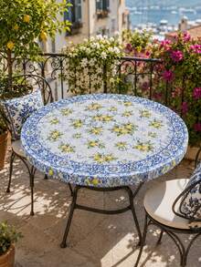1pc-Summer Lemon Tile Fitted Tablecloth, Elastic Table Cover For Outdoor Patio And Indoor Dining, Wrinkle Resistant, Perfect For Summer BBQ, Pool Party, And Everyday Use - Multicolor - View 12