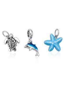 1set Of Ocean Themed DIY String Accessories, Including Seashells, Starfish, Sea Turtles, Water Diamonds, Dolphin Bone Chains, And Sea Breeze Bead Gifts - Multicolor - View 3
