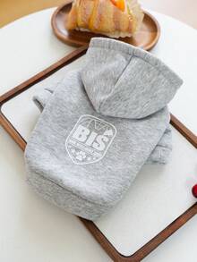 1pc Pet Clothes, Dog/Cat Apparel, Comfortable Sweatshirt Series For Small Dogs & Puppies, Spring/Autumn, White "BIS-Puppy Intelligence Team" + Plain Sweatshirt - Light Gray - Grey - View 4