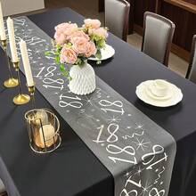 1pc Elegant Gold-Plated Birthday Decoration Table Runner, Suitable For 18th, 20th, 40th, 50th, 60th Birthday, Anniversary, Retirement Party Supplies, Happy Birthday Party Decor - Silver - View 3