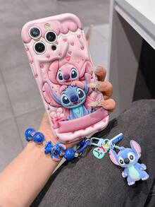 Disney Has Authorized, Phone Case - Chain Set, The Stitch Lilo & Stitch 3D Phone Case Plus A Silicone 3D Stitch Bracelet With Metallic Ring Removable Bracelet, Stitch And Angel Pattern, Compatible With Iphone17/16/15/14/13/12/11/XS/XR/X Plus Pro Max, A Stylish Cartoon Phone Case, The Perfect Gift Choice, Phone Protection, Durable Phone Cover, Great Gift For Friends And Family. - trắng - Xem 3
