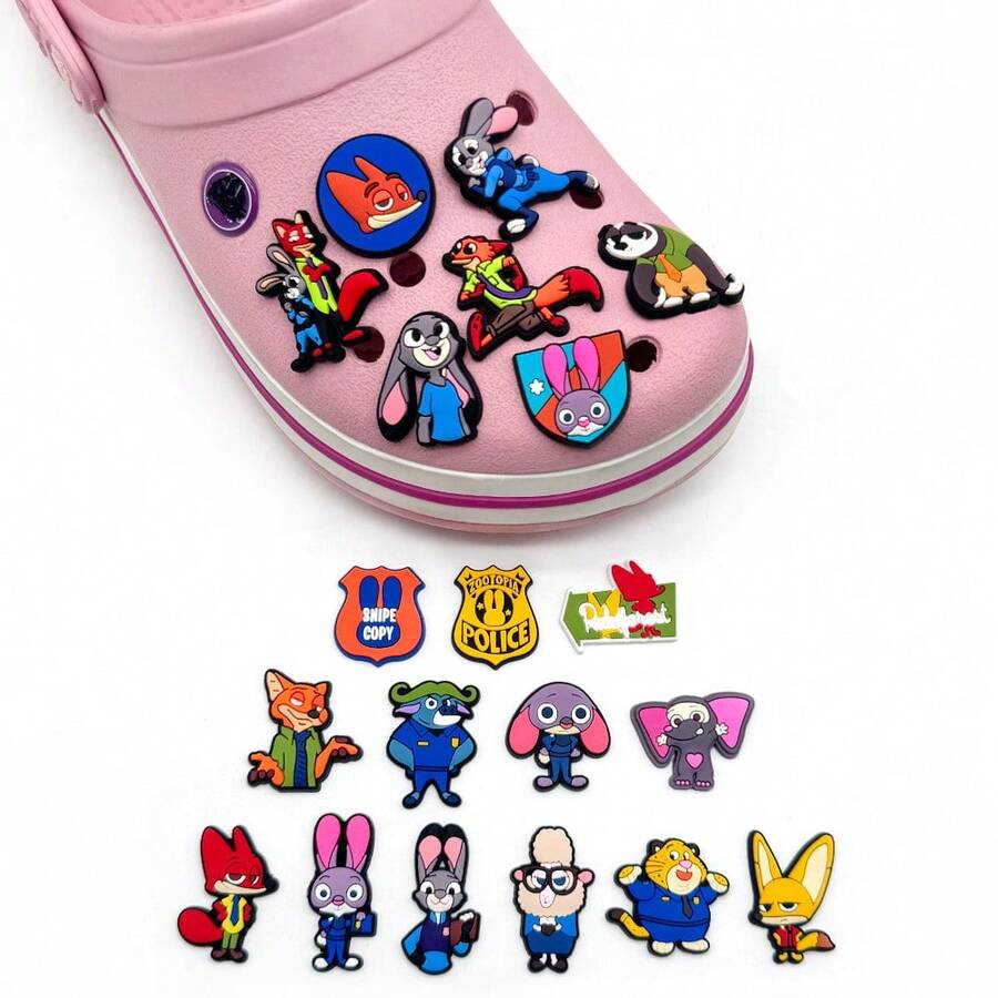 20 piezas Encantadores adornos de zapatos de PVC con dibujos animados de Judy Hopps, Nick Wilde, Perezoso Clawhauser, accesorios de decoración de zapatos removibles, adecuados para zuecos, regalos de fiesta para niños y adultos, adornos de zapatos DIY