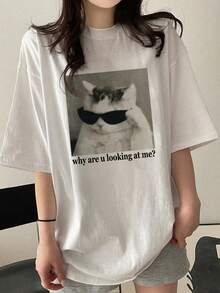 Women's White T-Shirt, 100% Cotton, Breathable Fabric, Playful Design. Perfect For Casual Wear - 白色 - 查看 1