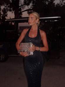 Basrey Sexy Sequin Mermaid Dress, Women's Sleeveless Backless Long Gown, Made Of High-Stretch Semi-Sheer Fabric, Suitable For Formal Occasions Wedding Black - Black - View 4