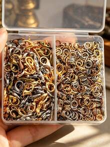 1 Box 500pcs Mixed Color Alloy Lobster Claw Clasps And Jump Rings Jewelry Making Accessories Set, Includes 400pcs Open Jump Rings And 100pcs Lobster Clasps, Suitable For DIY Jewelry Making, Handmade Beading, Necklace Connector Rings, Bracelet & Anklet Connectors, Earring Open Rings, Bag Charm Chain Clasps, Phone Keychain Closure Rings - 1 Box Of Mixed-color Lobster Buckles and Rings - View 4