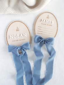 Baby Boy Name Announcement Sign: Newborn Hospital Birth Statistic With Bow And Rocking Horse - Multicolor - View 7